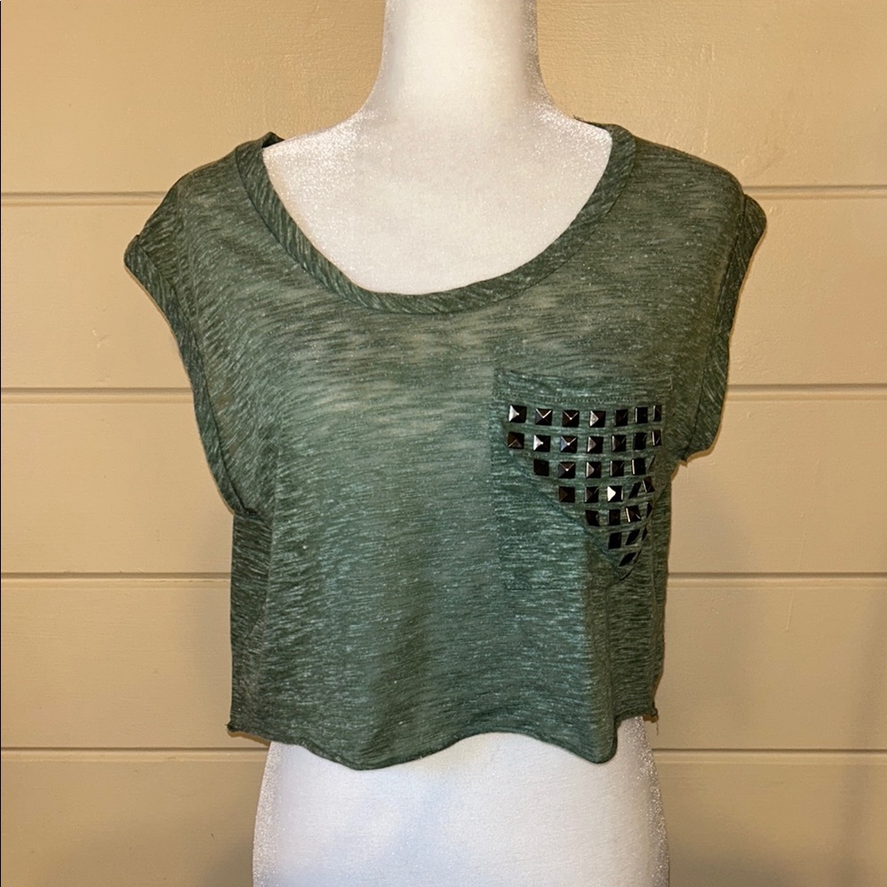Living Doll Los Angeles Size Small Olive Green Mesh Top
